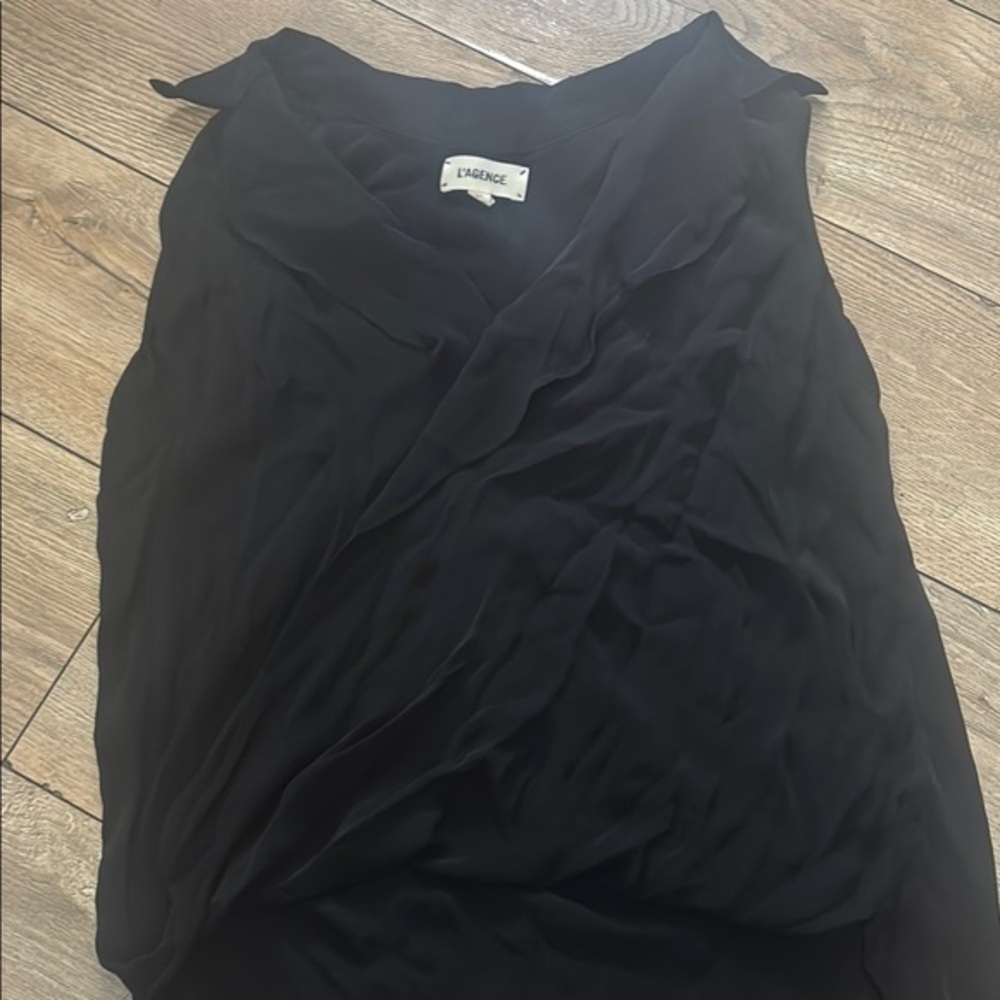 L'AGENCE Asymmetrical Black Sleeveless Tank